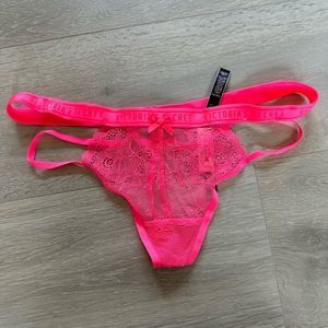 NWT Victoria’s Secret Hot Pink Lace String Thong